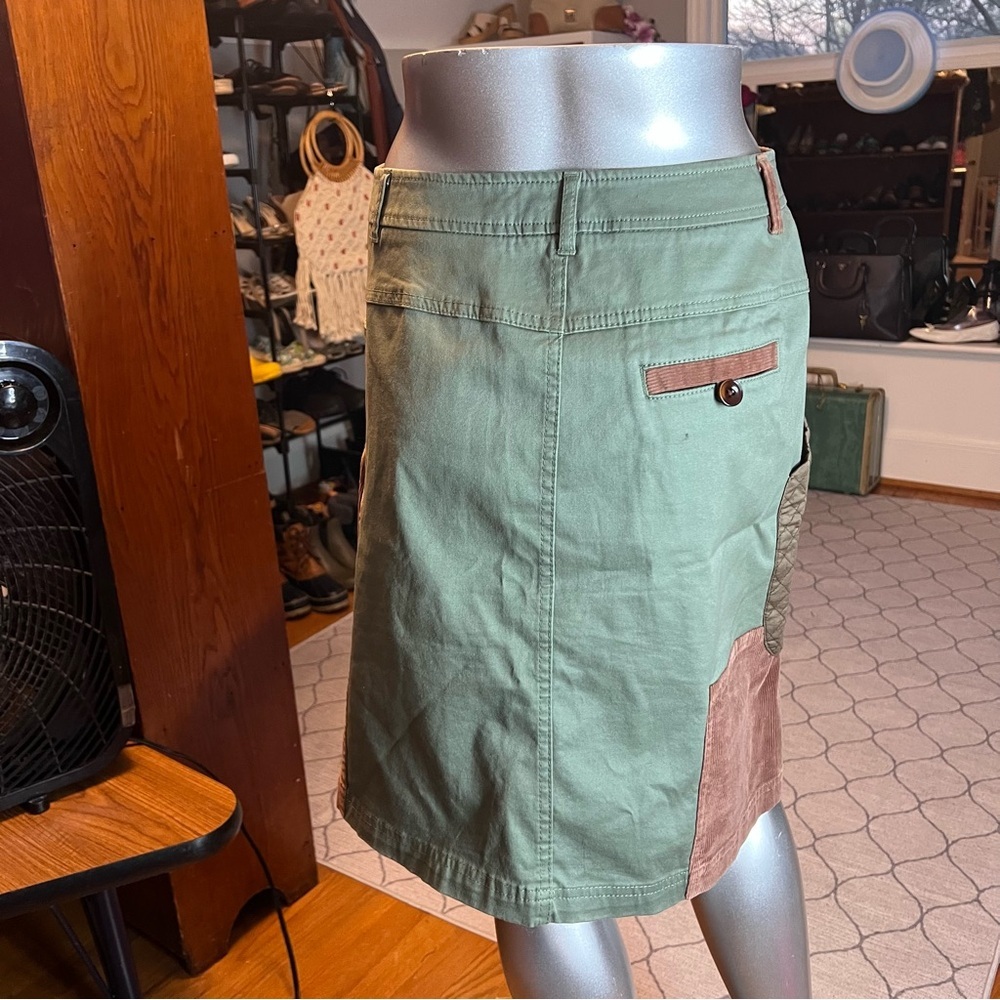 Meadow Rue Anthropologie Green Brown A-Line Patchwork Quilted Pocket Skirt Sz 4 - Picture 5 of 9